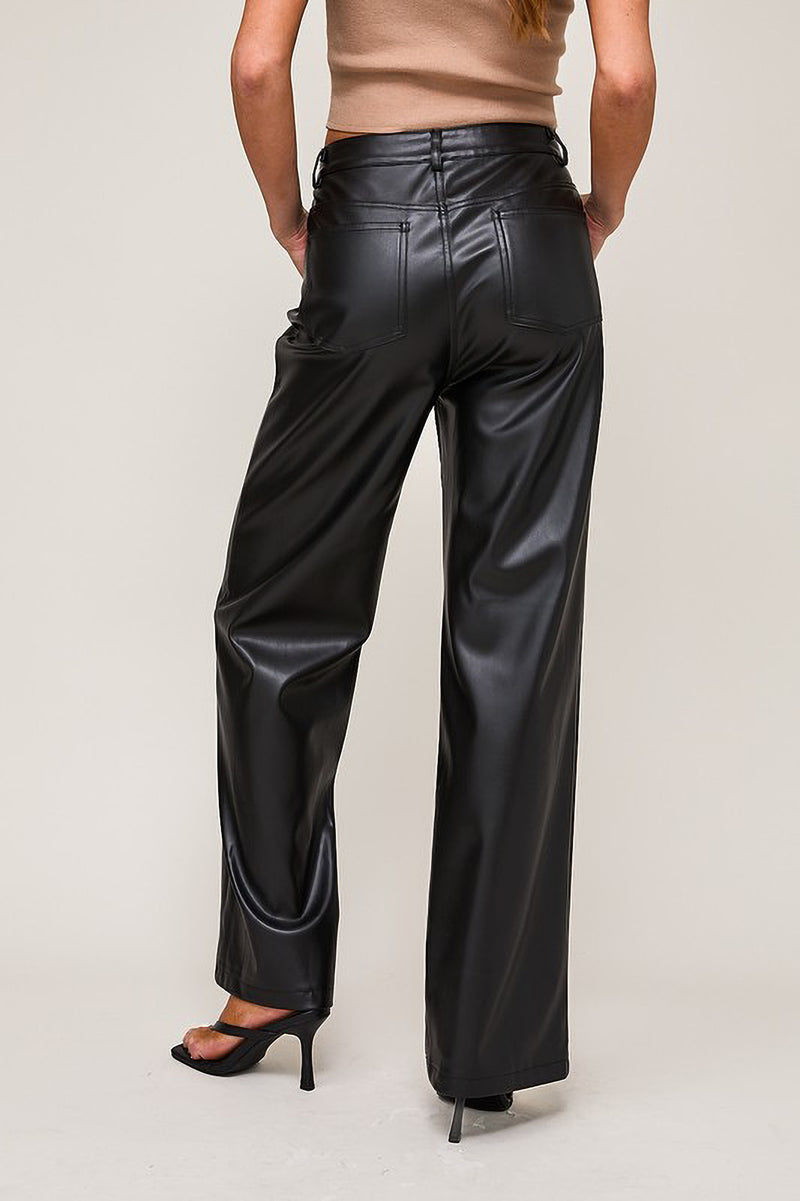 Faux Leather High Waisted Straight Leg Pants