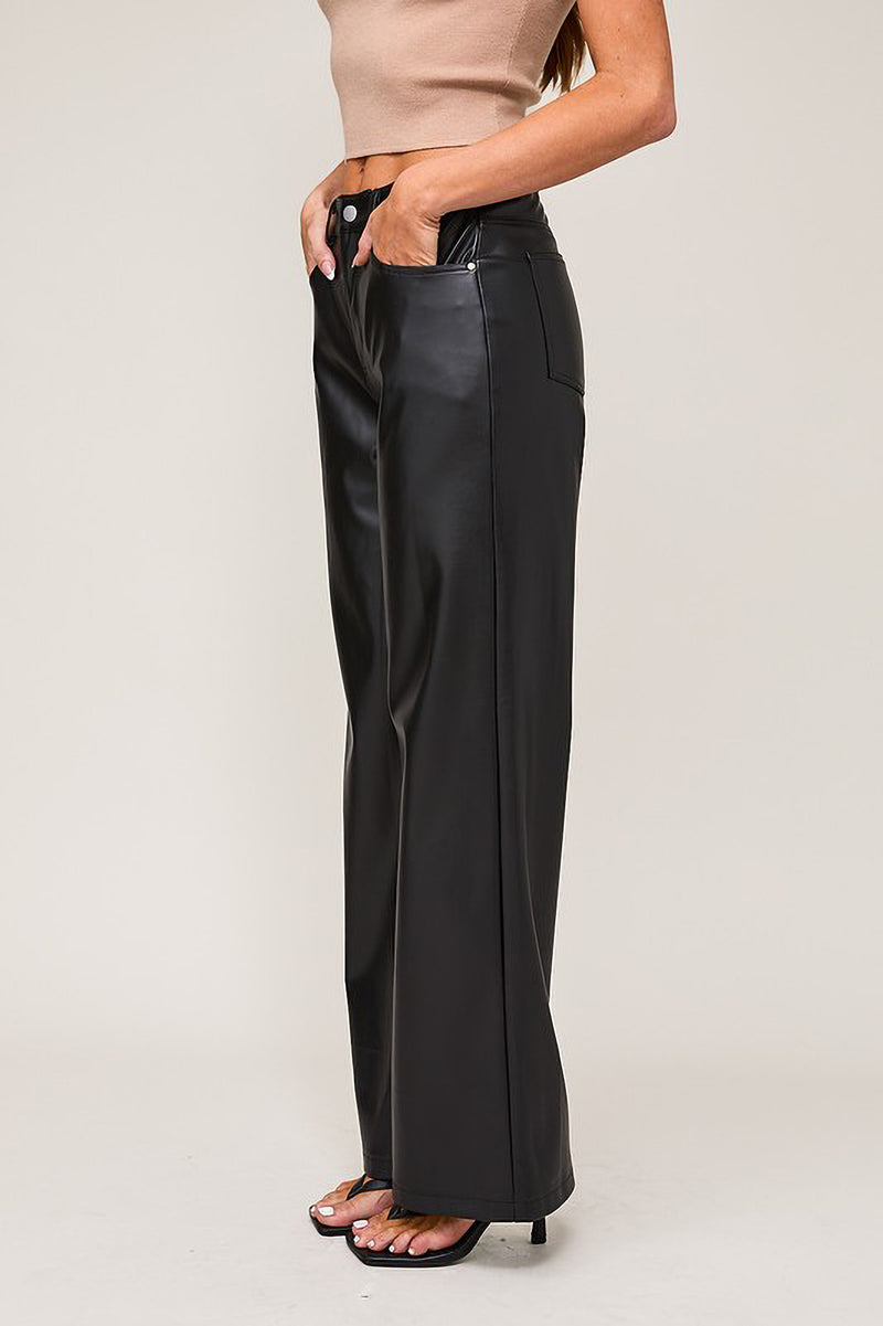 Faux Leather High Waisted Straight Leg Pants