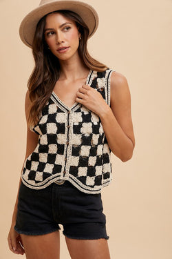 Checkered Crochet Vest