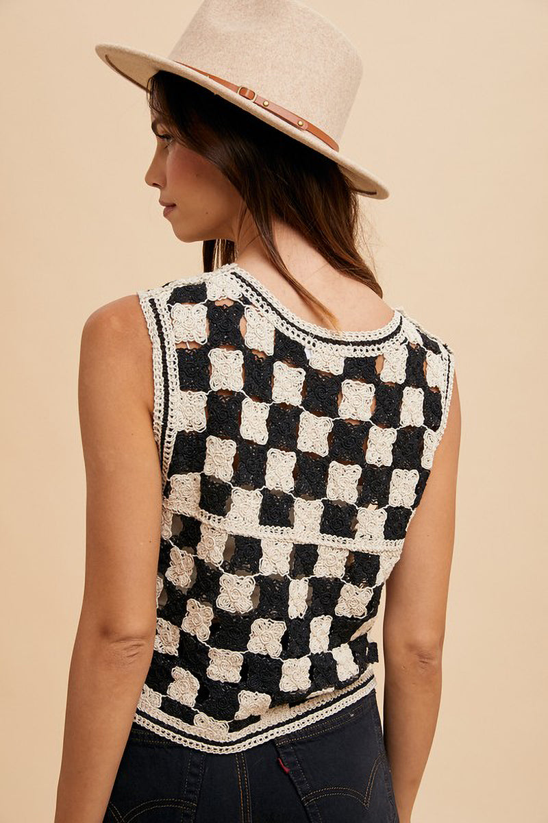 Checkered Crochet Vest