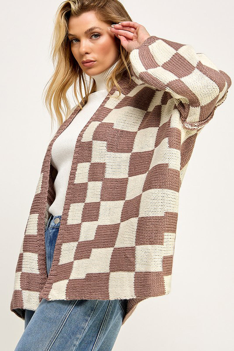 Knit Checkered Cardigan