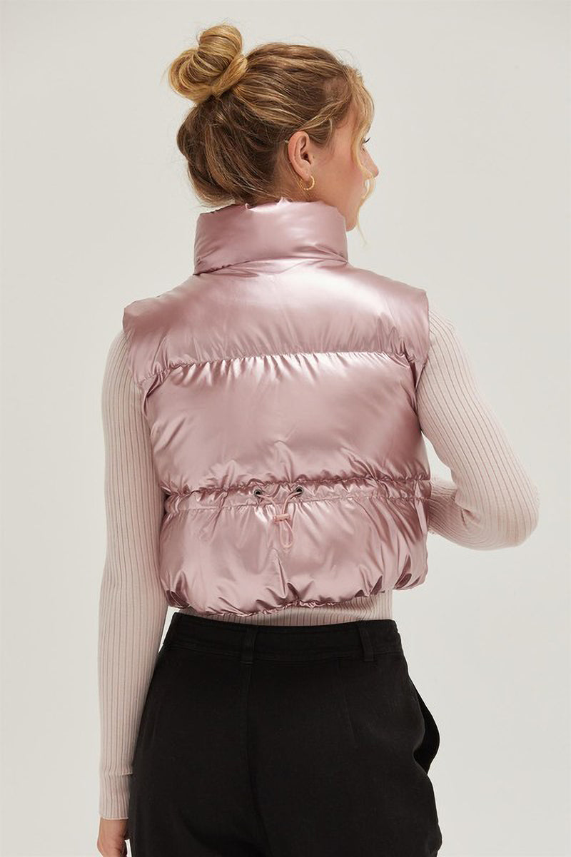 Cropped Metallic Puffer Vest