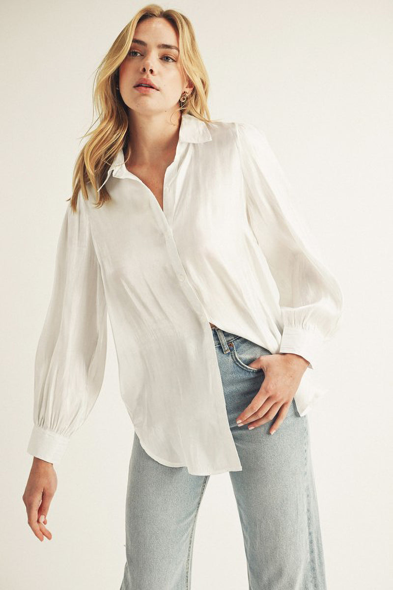 Organza Shimmer Button Up Blouse