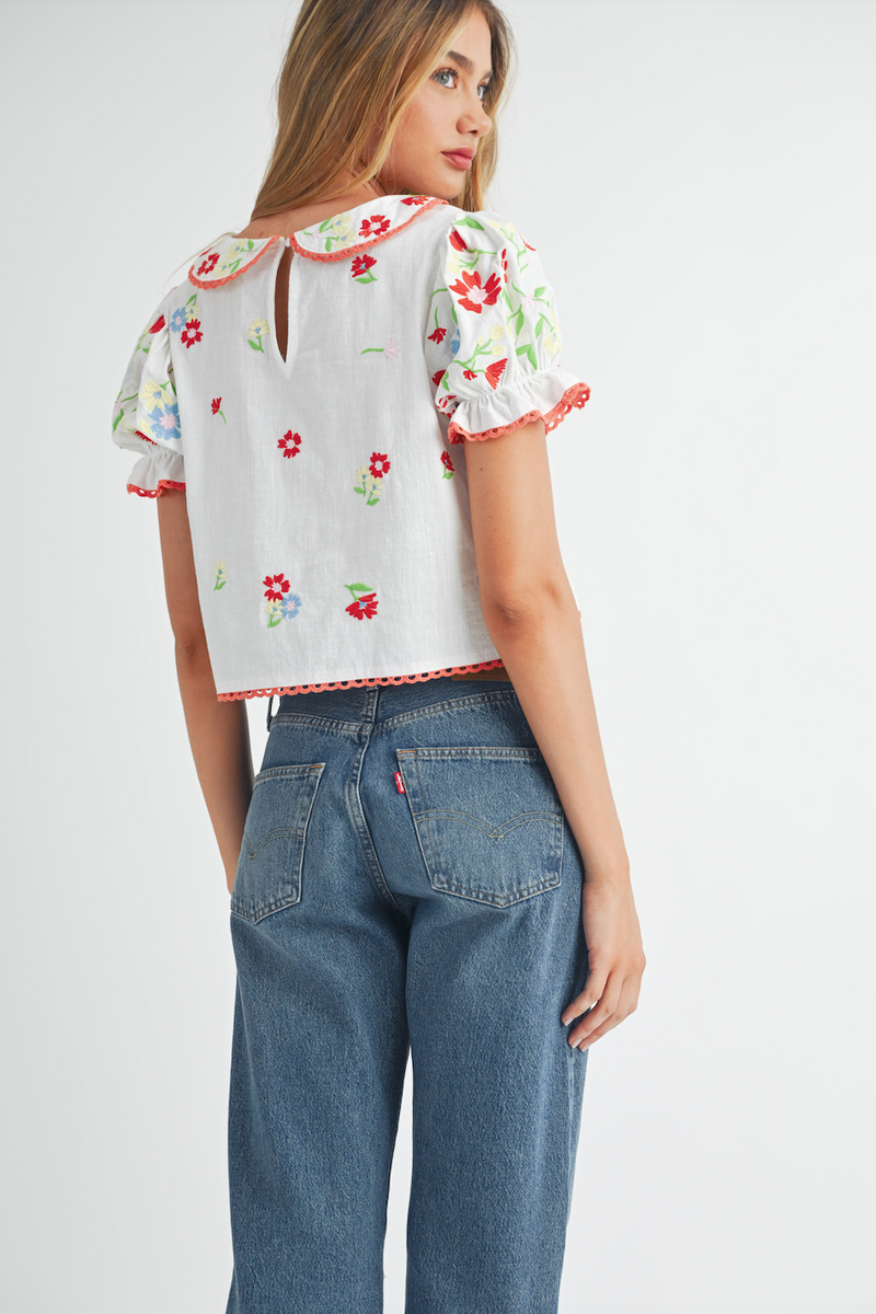 Embroidered Peter Pan Collar Top